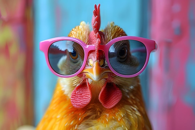 Pollo elegante che indossa occhiali da sole