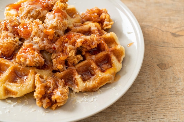 Pollo fritto con waffle e formaggio