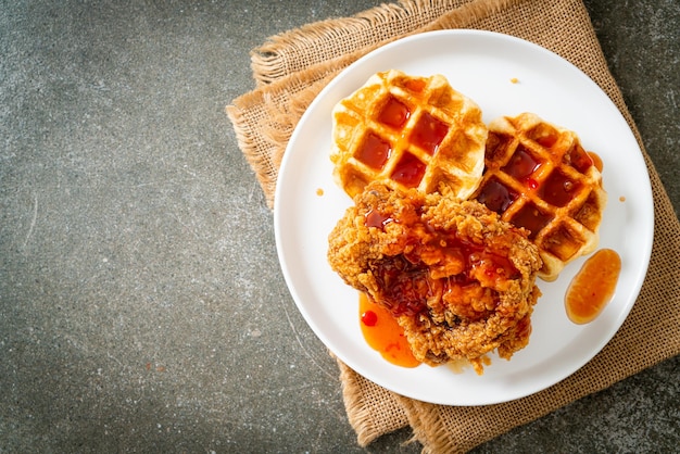 Pollo fritto con waffle e salsa piccante