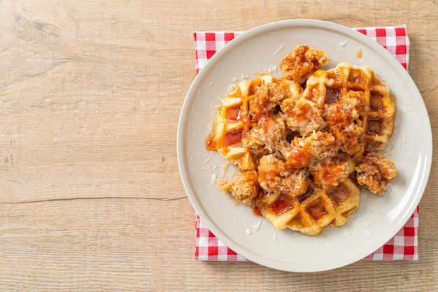 pollo fritto fatto in casa con waffle e formaggio