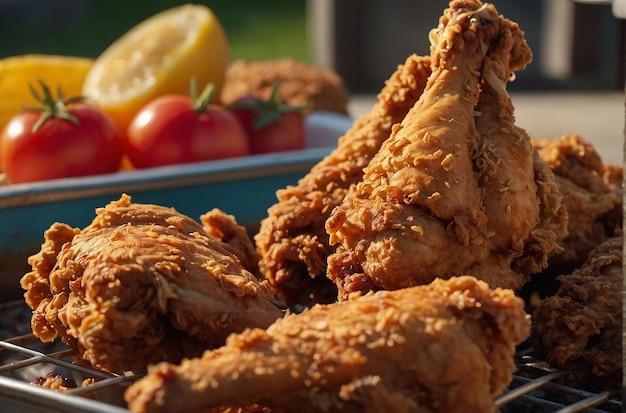 Pollo fritto servito a un barbecue estivo