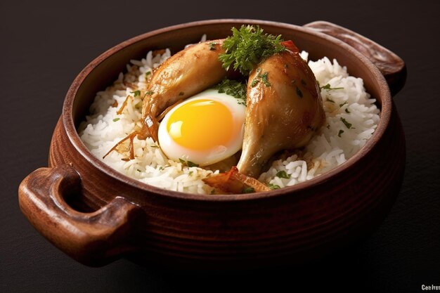 Pollo in pentola con uovo di riso basmati