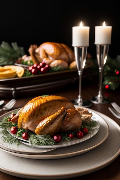 Pollo intero arrosto con decorazione natalizia