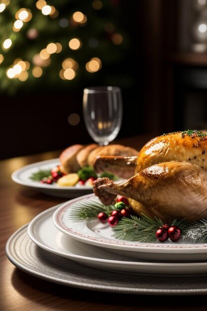 Pollo intero arrosto con decorazione natalizia