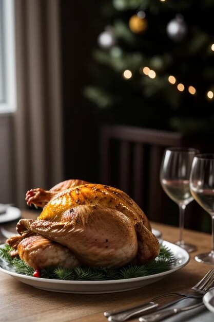 Pollo intero arrosto con decorazione natalizia