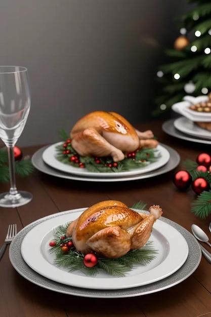 Pollo intero arrosto con decorazione natalizia