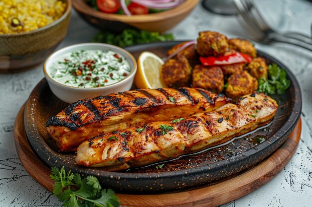 Pollo Tandoori servito con un lato di kofte in stile turco