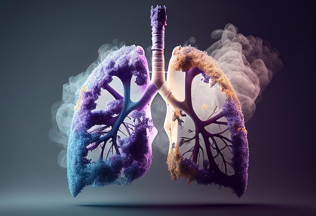 Polmone umano con fumo Lungdisease frome fumo illustrazione Ai generativa