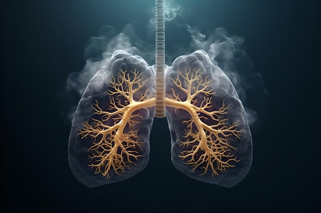 Polmoni malsani a causa dell'inalazione del fumo e dell'inquinamento ambientale Problemi respiratori dovuti all'inquinamento dell'aria Malattie polmonari