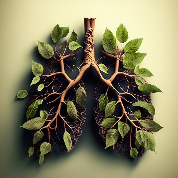 Polmoni umani costituiti da rami di alberi foglie e fiori IA generativa