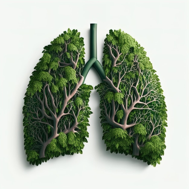 Polmoni umani fatti di foglie e radici verdi di alberi Design ecologico del prodotto