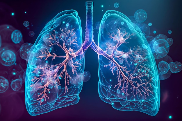 Polmoni umani sfondo Bokeh blu Salute del sistema respiratorio