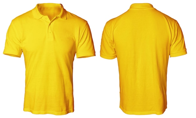 Polo in bianco mock up template vista anteriore e posteriore isolata su maglietta bianca ordinaria arancione gialla
