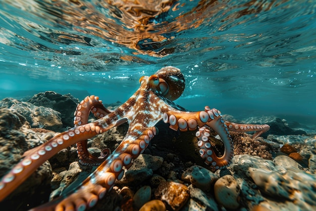 Polpo e barriera corallina in mare