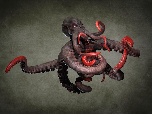 Polpo oceanico predatore. Illustrazioni 3D