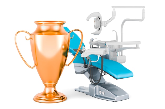 Poltrona odontoiatrica con trofeo d'oro premio rendering 3D