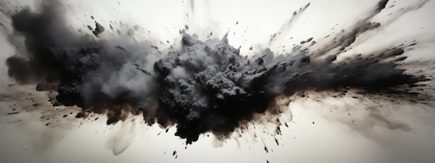Polvere di carbone nero vernice bianca esplosione esplodere scoppio isolato schizzi astratto sfondo di carbone nero particelle di fumo esplosivo modello di carbonio trucco carbone scuro schizzi pezzo di bomba