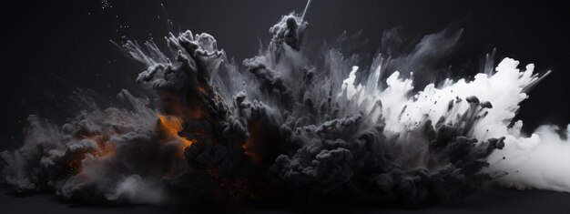 Polvere di carbone nero vernice bianca esplosione esplodere scoppio isolato schizzi astratto sfondo di carbone nero particelle di fumo esplosivo modello di carbonio trucco carbone scuro schizzi pezzo di bomba