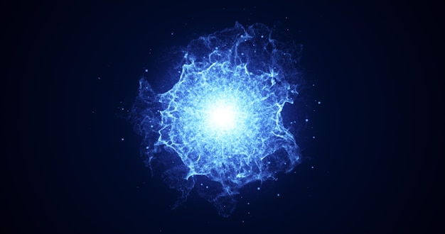 Polvere di energia futuristica blu incandescente astratta con onde di particelle di energia magica