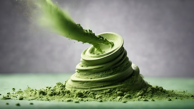 Polvere di tè verde matcha che cade Generato con AI