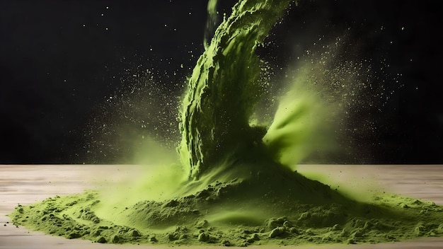 Polvere di tè verde matcha che cade Generato con AI