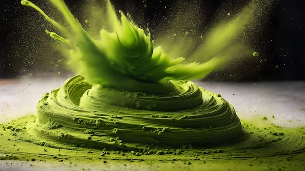 Polvere di tè verde matcha che cade Generato con AI