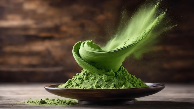 Polvere di tè verde matcha che cade Generato con AI