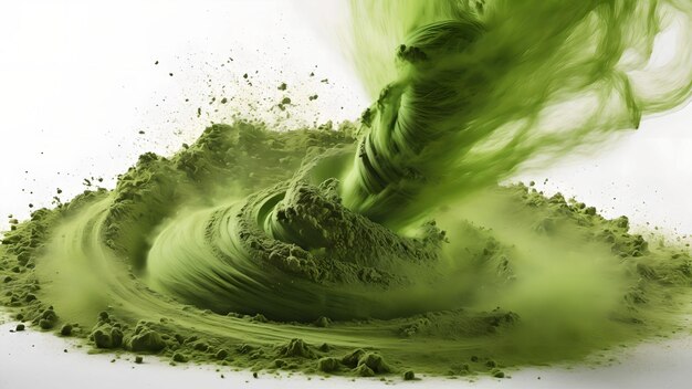 Polvere di tè verde matcha che cade Generato con AI