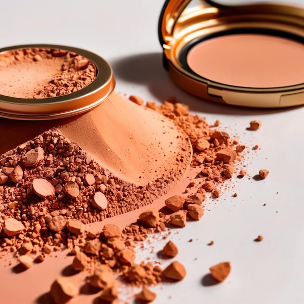 Polvere di trucco marrone colorato e fondamento crema cosmetico per donne