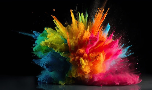 Polvere di vernice colorata brillante che esplode su sfondo scuro Creazione utilizzando strumenti di intelligenza artificiale generativa