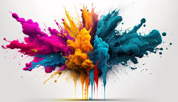 Polvere Holi Color splash vernici isolate su sfondo bianco esplosione colorata, Generative ai