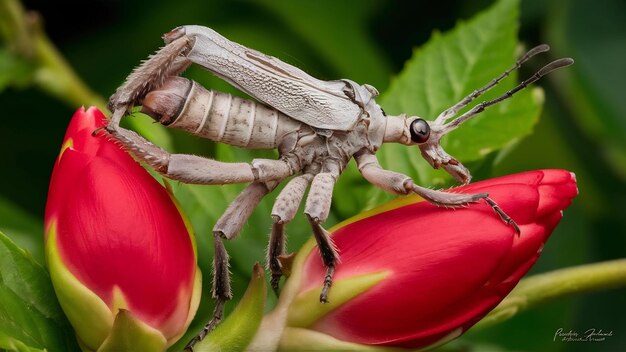 Polypedates otilophus da vicino sul germoglio rosso