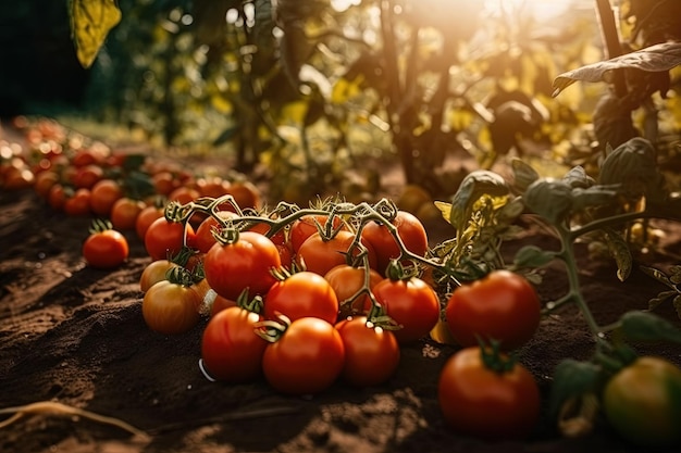 Pomodori a terra in un campo