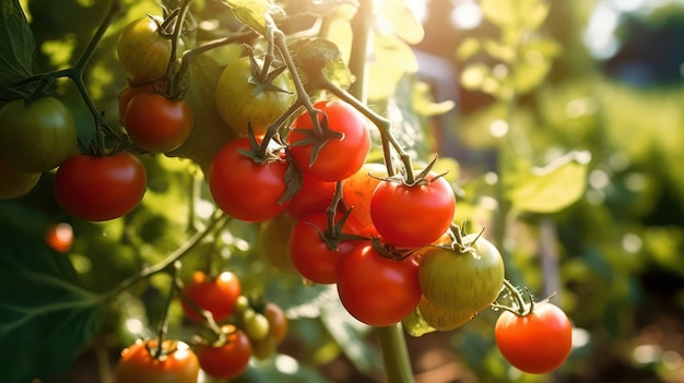 pomodori di ciliegio in una serra