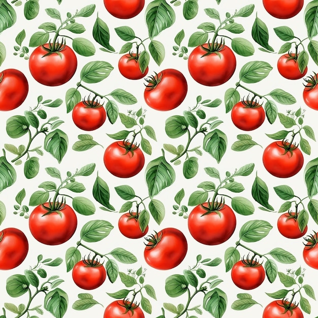 pomodori maturi rossi a disegno senza cuciture su un ramo con foglie su sfondo bianco