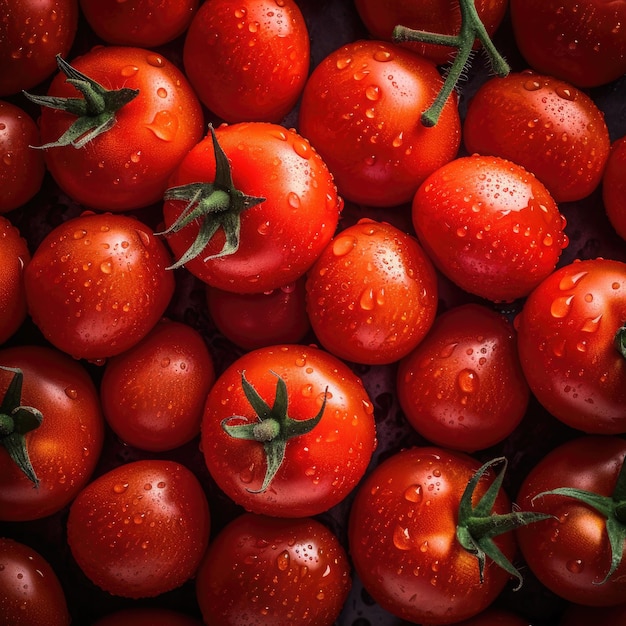 Pomodori modello sfondo verdura fresca naturale con gocce d'acqua vista dall'alto nitida foto