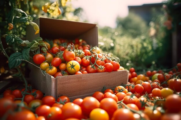 Pomodori rossi biologici in casse generativa ai