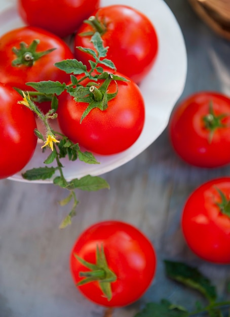 pomodori rossi freschi su un piatto