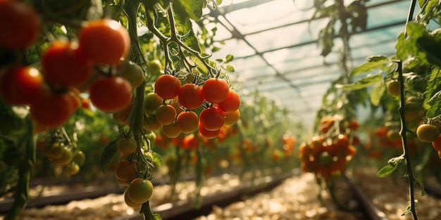 Pomodori rossi in una serra