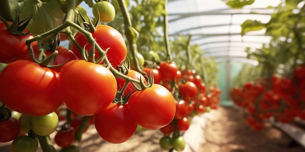 Pomodori rossi in una serra