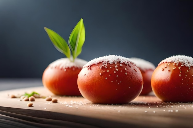 Pomodori rossi su un tagliere di legno con sopra una spolverata di prezzemolo.