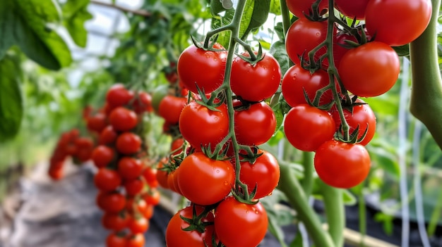 Pomodori rossi succosi maturi nella serra