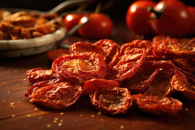 pomodori secchi nel tavolo della cucina fotografia alimentare professionale AI Generato