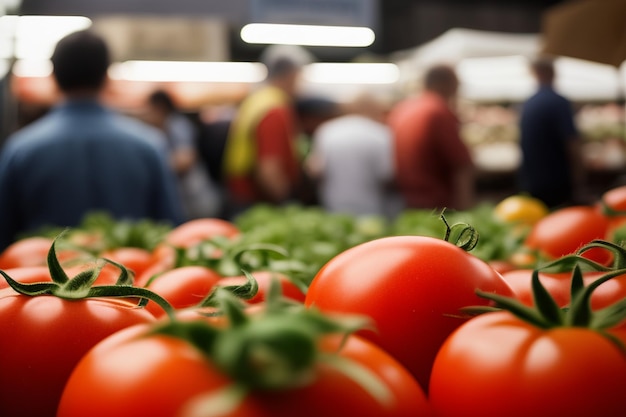 Pomodori su un tavolo in un mercato