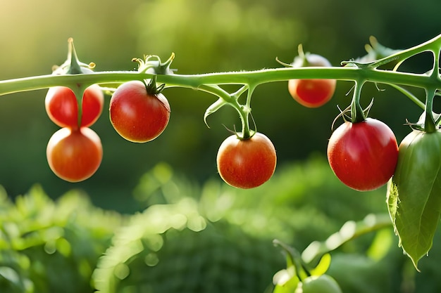 Pomodori su una vite in un giardino