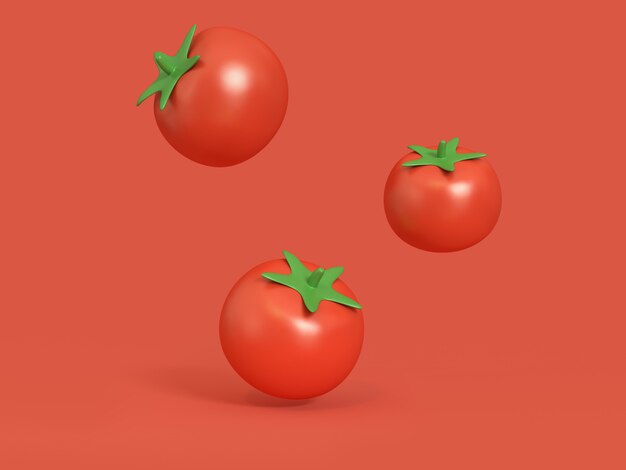 Pomodoro 3d tre che galleggia sul fondo rosso