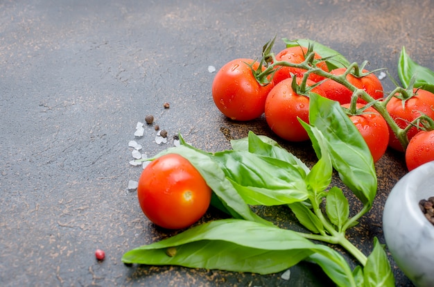 Pomodoro, basilico e peper spezie