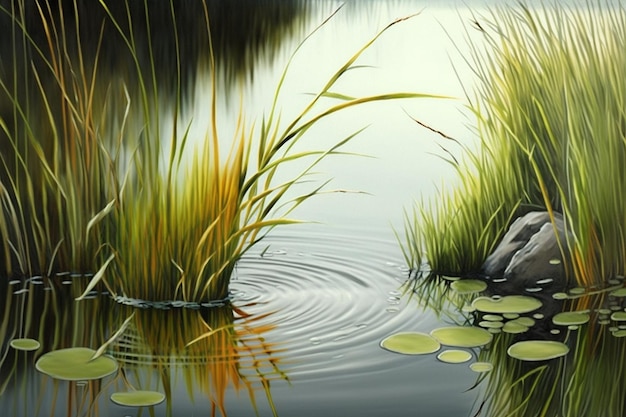 Pond canne increspature acqua giglio immagine Ai generato art