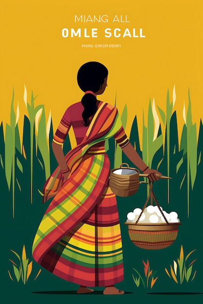 Pongal con celebrazioni del raccolto Vibrant Madras Plaid Style International Day Creative Poster Art