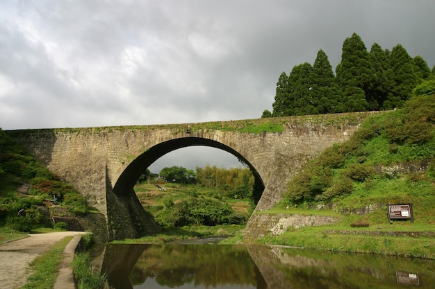 Ponte ad arco sul fiume contro il cielo